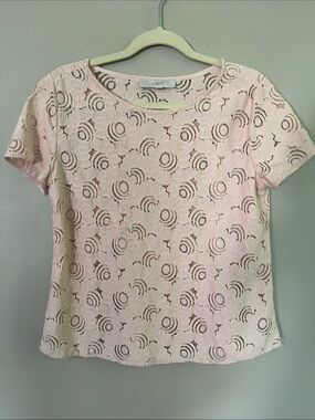Loft Peachy-Pink Floral Lace Short-Sleeve Crewneck Top size large